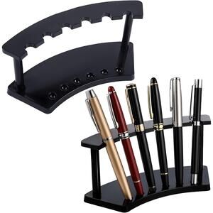 2 Pieces Plastic Pen Holder Stand Display Rack 6-Slot (Black)